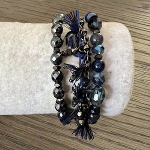 New Authentic Chan Luu Blue Mix Pull-Tie Bracelet Set